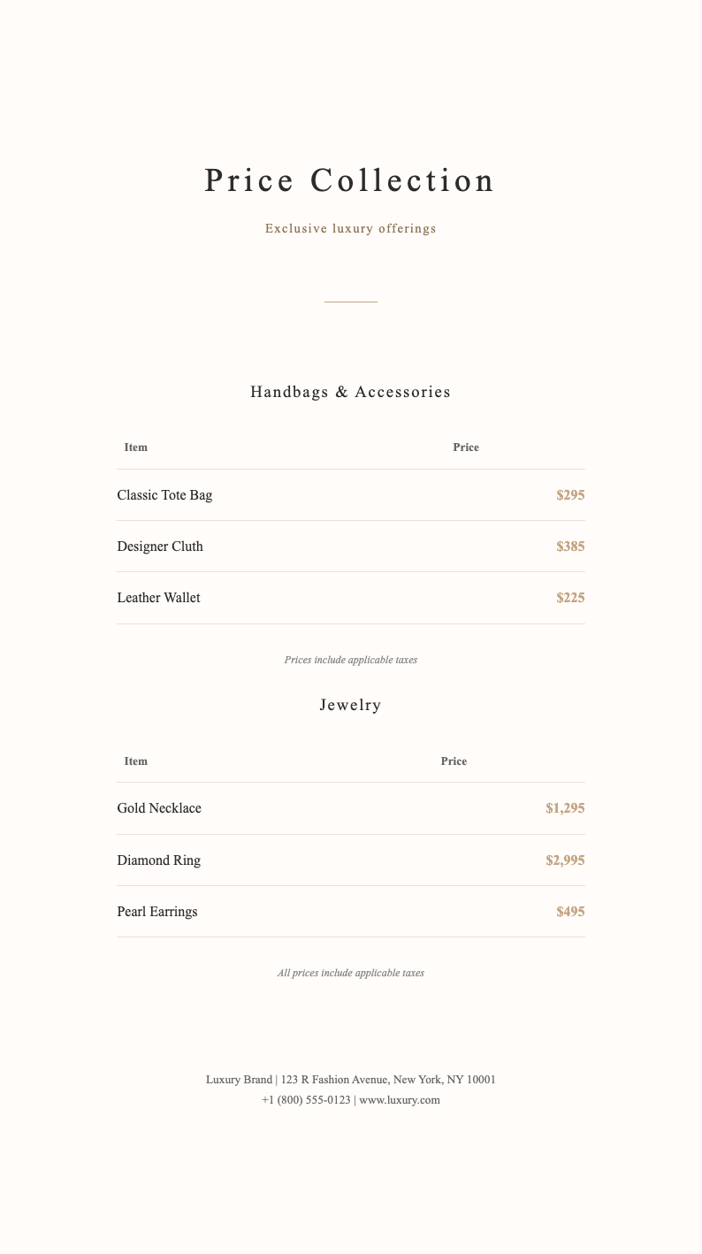 Luxury Brand price list Template